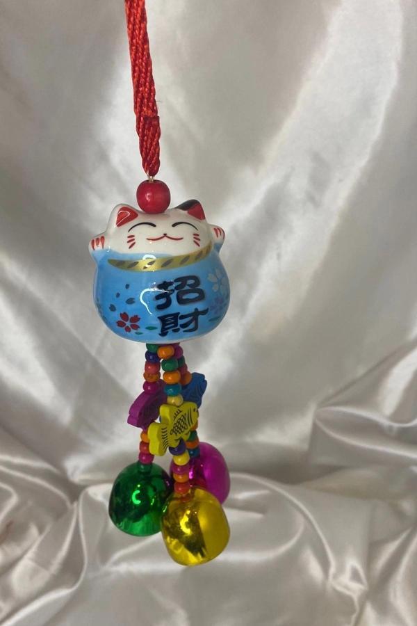 Maneki Neko Feng Shui Bereket Şans Mutluluk Çağıran Şans Kedi Seramik Mavi - Image 1