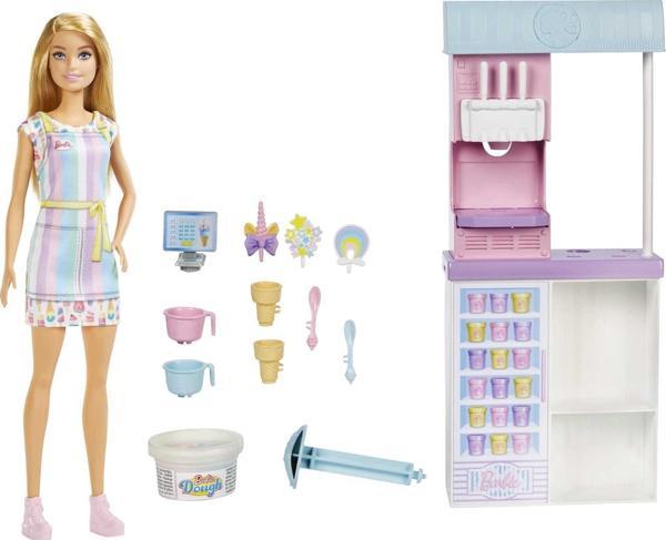 Barbie Dondurma Dükkanı Oyun Seti, 30 Cm Sarışın Bebek, 2 Kutu Oyun Hamuru, 2 Kase, 2 Külah, 3 Dekor - Image 1