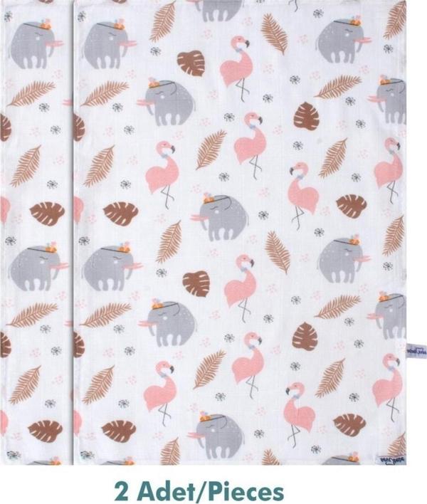 Sevi Bebe Desenli Müslin Çok Amaçlı Bez 50x70 2 Adet Art-328 Flamingo - Image 1
