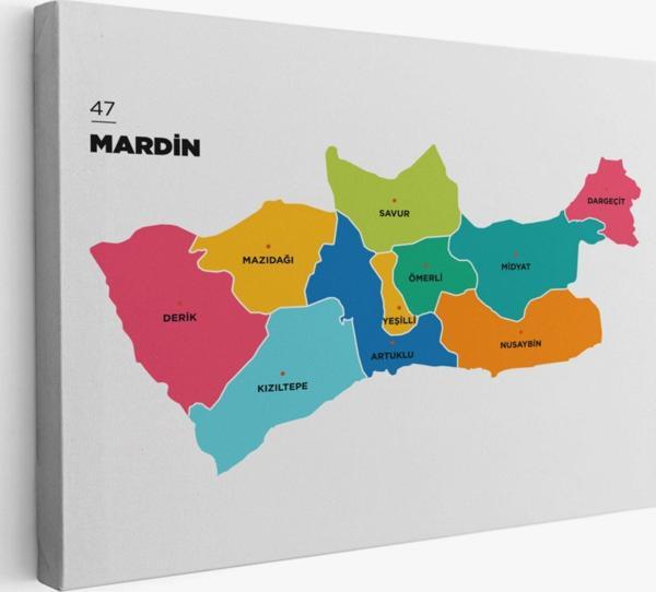İl ve İlçeler Haritası Mardin, Modern Dekoratif Kanvas Tablo, Duvar Dekoru 1415 - Image 1