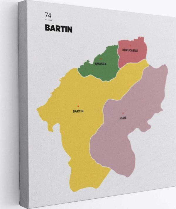 İl ve İlçeler Haritası Bartın, Modern Dekoratif Kanvas Tablo, Duvar Dekoru 1283 - Image 1