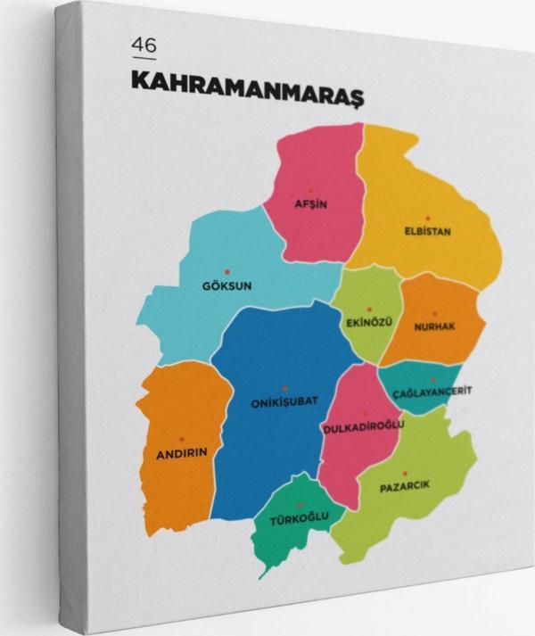 İl ve İlçeler Haritası Kahramanmaraş, Modern Dekoratif Kanvas Tablo, Duvar Dekoru 1370 - Image 1