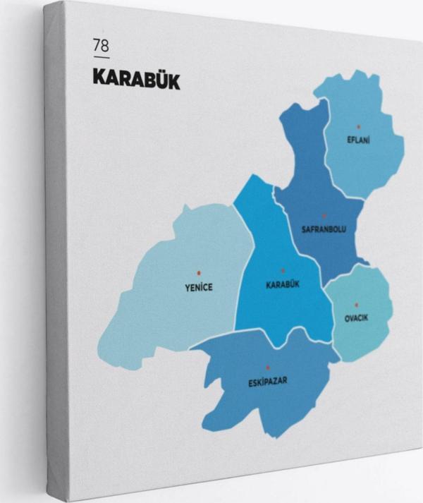 İl ve İlçeler Haritası Karabük, Modern Dekoratif Kanvas Tablo, Duvar Dekoru 1375 - Image 1