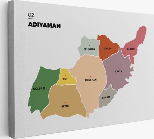İl ve İlçeler Haritası Adıyaman, Modern Dekoratif Kanvas Tablo, Duvar Dekoru 1250 - Image 1