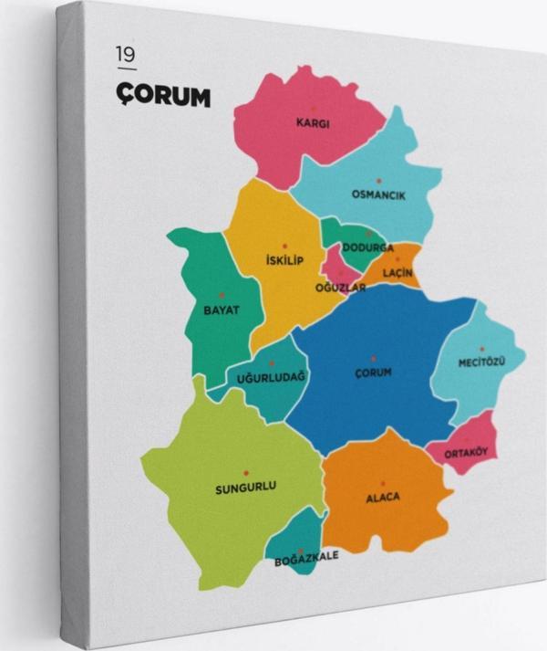 İl ve İlçeler Haritası Çorum, Modern Dekoratif Kanvas Tablo, Duvar Dekoru 1315 - Image 1