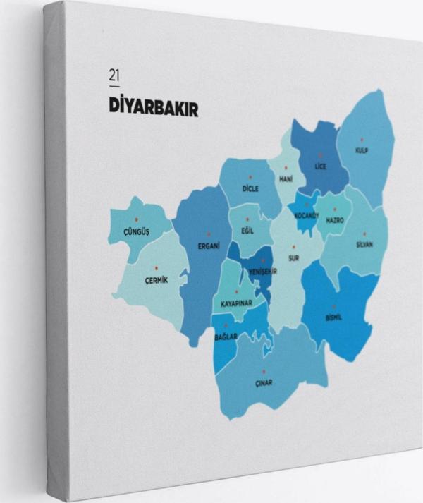 İl ve İlçeler Haritası Diyarbakır, Modern Dekoratif Kanvas Tablo, Duvar Dekoru 1323 - Image 1