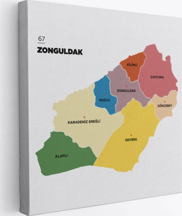 İl ve İlçeler Haritası Zonguldak, Modern Dekoratif Kanvas Tablo, Duvar Dekoru 1488 - Image 1