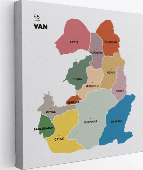 İl ve İlçeler Haritası Van, Modern Dekoratif Kanvas Tablo, Duvar Dekoru 1479 - Image 1