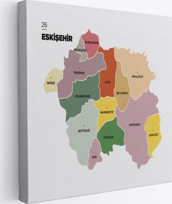 İl ve İlçeler Haritası Eskişehir, Modern Dekoratif Kanvas Tablo, Duvar Dekoru 1340 - Image 1