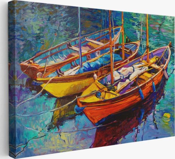 Gün Batımı Tekne ve Deniz, Modern Dekoratif Kanvas Tablo, Duvar Dekoru 1194 - Image 1