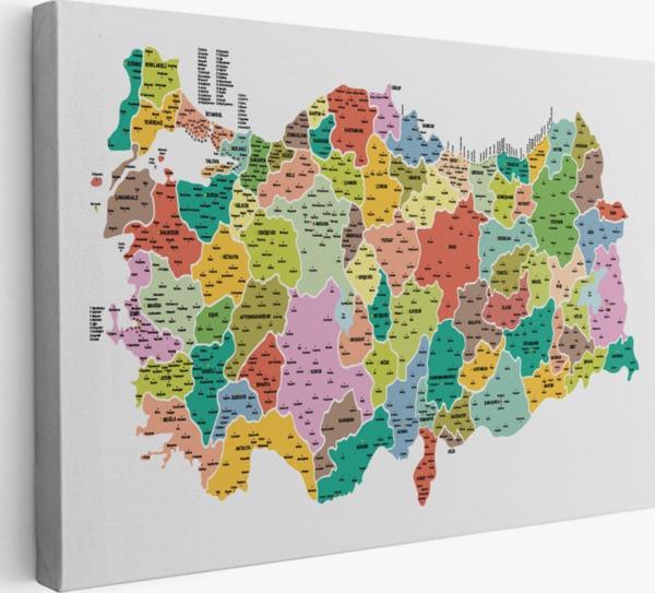 Eğitici İl ve İlçe Detaylı Türkiye Haritası, Harita Dekoratif Kanvas Tablo, Duvar Dekoru 3040 - Image 1