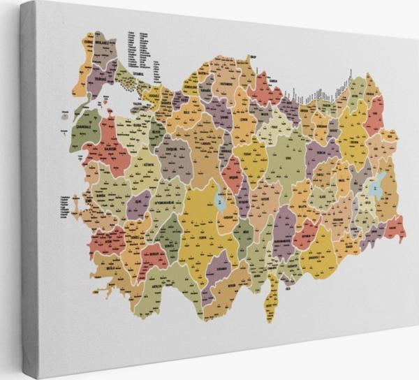 İl ve İlçe Detaylı Eğitici Öğretici Türkiye Haritası Dekoratif Kanvas Tablo, Duvar Dekoru 3042 - Image 1