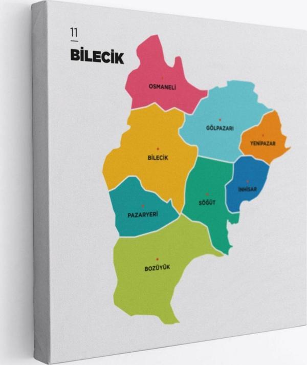 İl ve İlçeler Haritası Bilecik, Modern Dekoratif Kanvas Tablo, Duvar Dekoru 1291 - Image 1