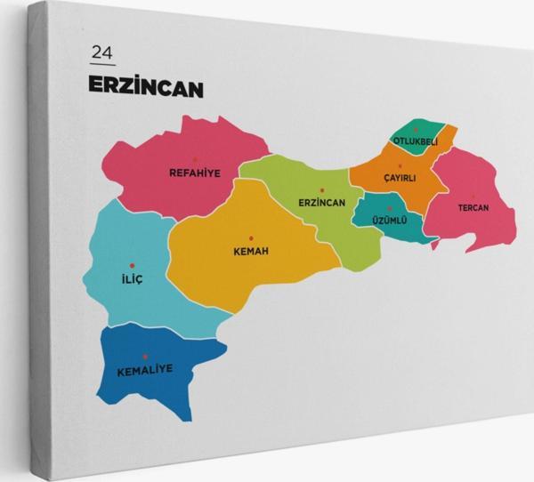 İl ve İlçeler Haritası Erzincan, Modern Dekoratif Kanvas Tablo, Duvar Dekoru 1333 - Image 1