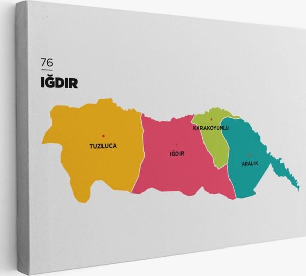 İl ve İlçeler Haritası Iğdır, Modern Dekoratif Kanvas Tablo, Duvar Dekoru 1357 - Image 1