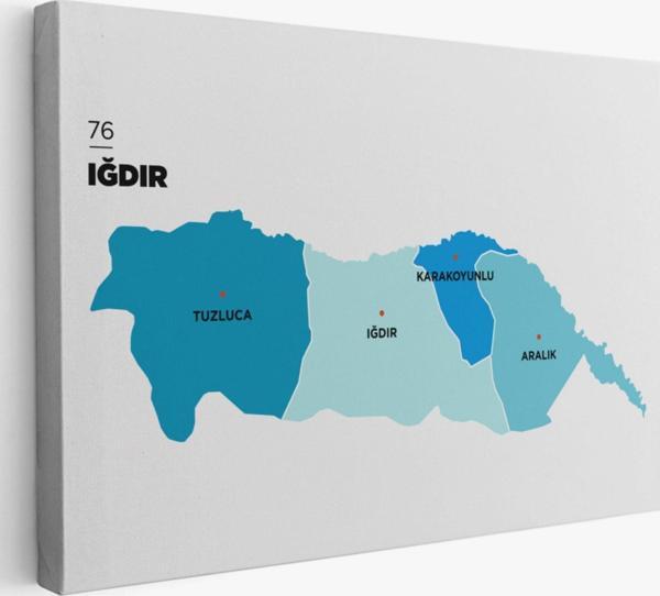 İl ve İlçeler Haritası Iğdır, Modern Dekoratif Kanvas Tablo, Duvar Dekoru 1359 - Image 1
