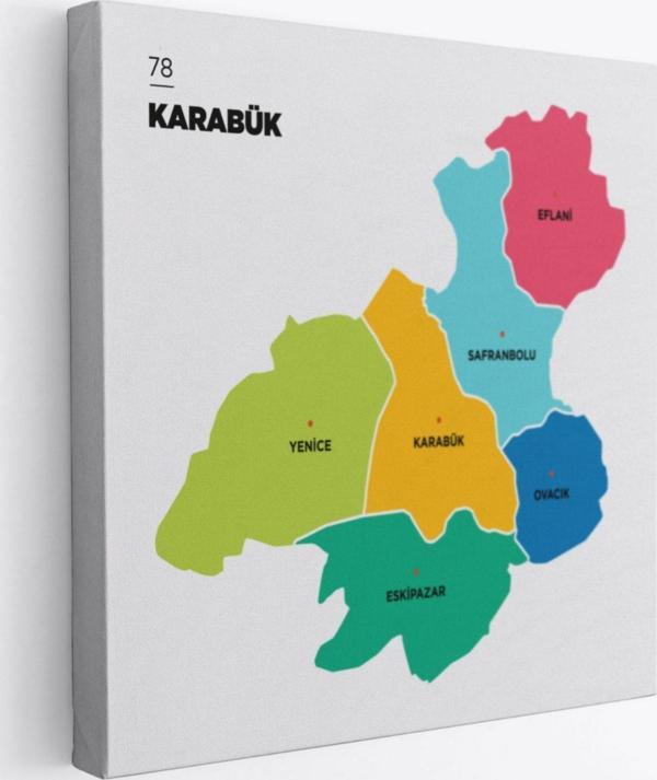 İl ve İlçeler Haritası Karabük, Modern Dekoratif Kanvas Tablo, Duvar Dekoru 1373 - Image 1
