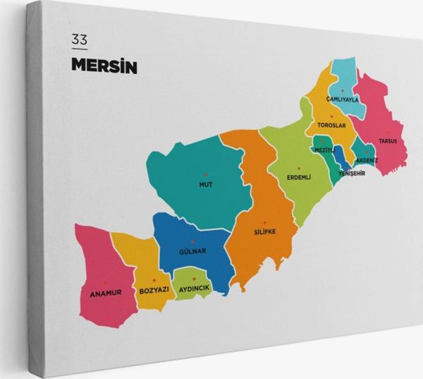 İl ve İlçeler Haritası Mersin, Modern Dekoratif Kanvas Tablo, Duvar Dekoru 1418 - Image 1