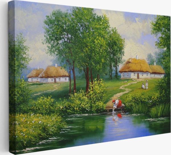 Akarsudan Su Dolduran Kadın Doğa Yağlıboya Görünüm Dekoratif Kanvas Tablo, Duvar Dekoru 3551 - Image 1