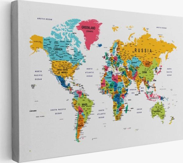 Detaylı ve Eğitici İngilizce Dünya Haritası, Harita Dekoratif Kanvas Tablo, Duvar Dekoru 1592 - Image 1
