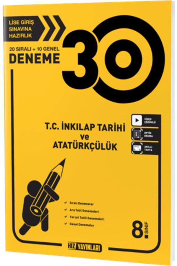 HIZ 8. SNF Deneme T.C. İNKLAP TARİHİ VE ATATÜRKÇLÜK DENEME 30 LU - Hız Yayınları - Image 1