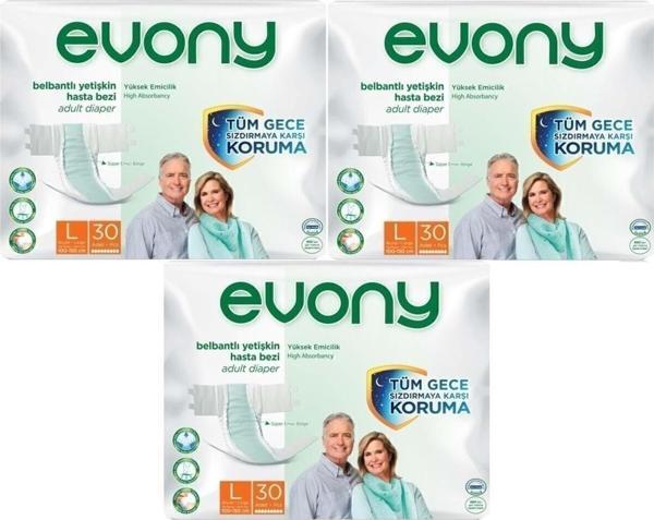 Evony Hasta Bezi Yetişkin Bel Bantlı Tekstil Yüzey L-Büyük Boy 90 Adet (3Pk*30) - Image 1