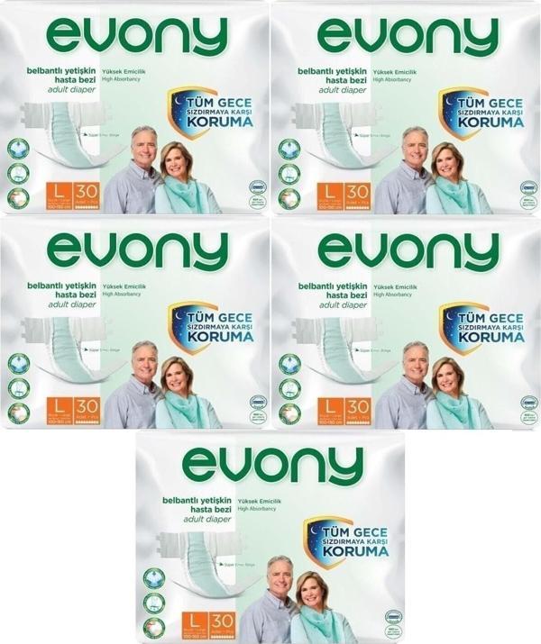 Evony Hasta Bezi Yetişkin Bel Bantlı Tekstil Yüzey L-Büyük Boy 150 Adet (5Pk*30) - Image 1