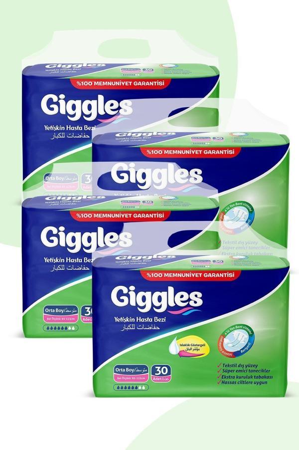 Giggles Yetişkin Hasta Bezi Orta Boy (Medium) 4 Paket (120 Adet) Bel Boy: 85 - 125 Cm - Image 1