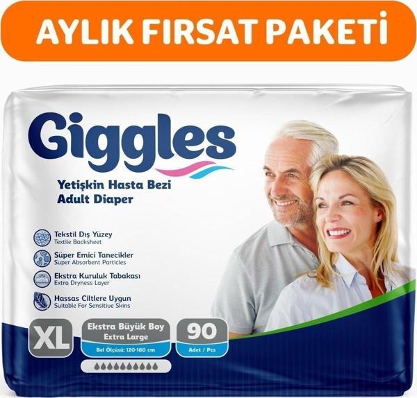 Giggles Yetişkin Bel Bağlamalı Hasta Bezi Ekstra Large 30'Lu 3 Paket 90 Adet - Image 1