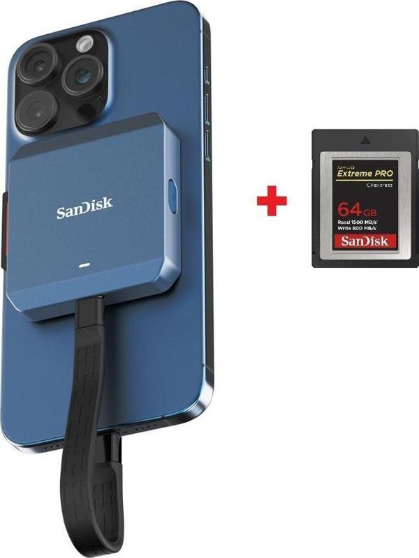 SanDisk PRO-CINEMA CFexpress Type B Kart Kaydedici MagSafe ile Uyumlu SDDR-F941-GNKNN + Extreme PRO CFexpress 64GB 4K Hafıza Kartı - Image 1
