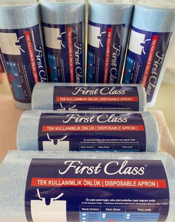 First Class Dişçi Hasta Önlüğü Mavi Laminasyonlu Sıvı Geçirmez 80'Li 2 Rulo - Image 1