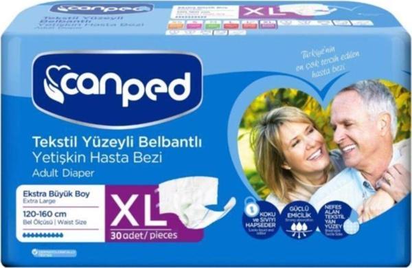 Canped Bel Bantlı Tekstil Yüzeyli Yetişkin Hasta Alt Bezi En Büyük Boy (Xl) | 30 Adet - Image 1
