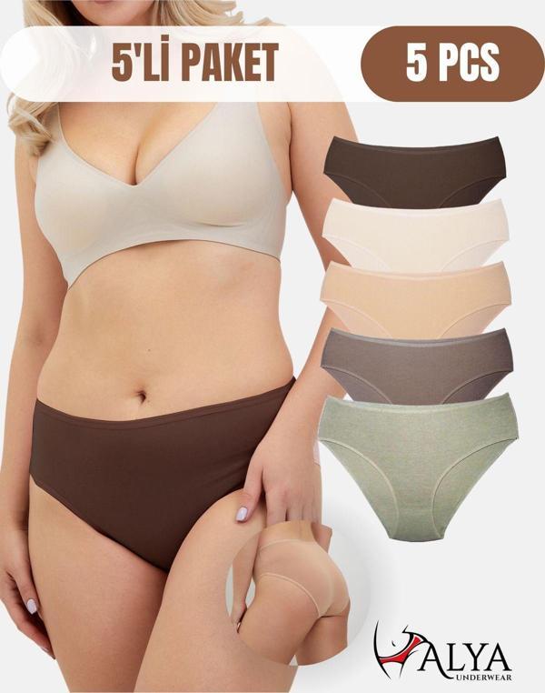 Kadın Külot Pamuklu Iç Çamaşırı Büyük Beden Dahil - Kahve, Bej, Pudra, Sütlü Kahve, Beyaz 5'li Paket - Image 1