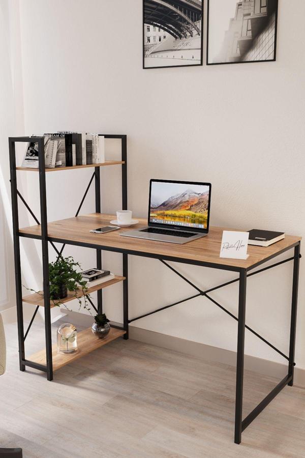 Reflekta Kitaplıklı Raflı Metal Çalışma Masası Bilgisayar Masası Ders Çalışma Masası Ofis Masası - Image 1