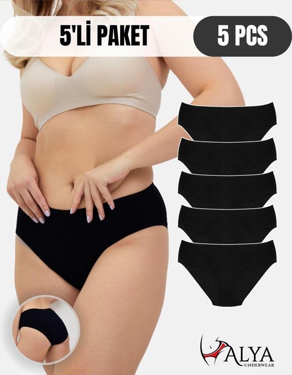 Kadın Pamuklu Bato / Hipster Külot - 5 Adet Siyah (S, M, L, XL, 2XL, 3XL, 4XL) - Image 1
