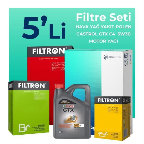Filtron Dacia Dokker 1.5 Dizel Filtre Bakım Seti Castrol Motor Yağlı (2012-2018) 5 Li - Image 1