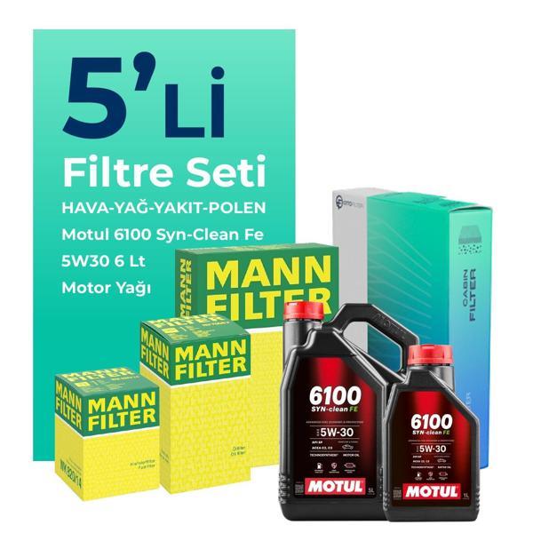 MANN Dacia Duster 1.5 BlueDci Dizel Filtre Bakım Seti Motul Motor Yağlı (2018-2022) 5 Li - Image 1