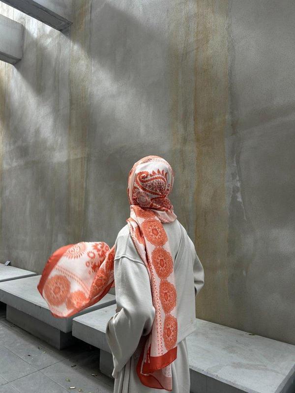 Pamuklu Soft Arya Desen Şal-Orange - Image 1