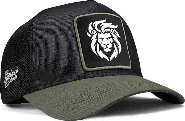 Black Börk V1 Aslan Logolu Haki-Siyah Trucker Şapka - Image 1