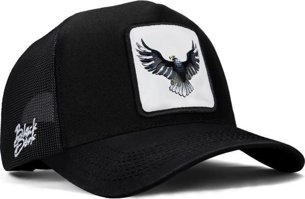 Black Börk V1 Kartal Logolu Siyah Trucker Şapka - Image 1