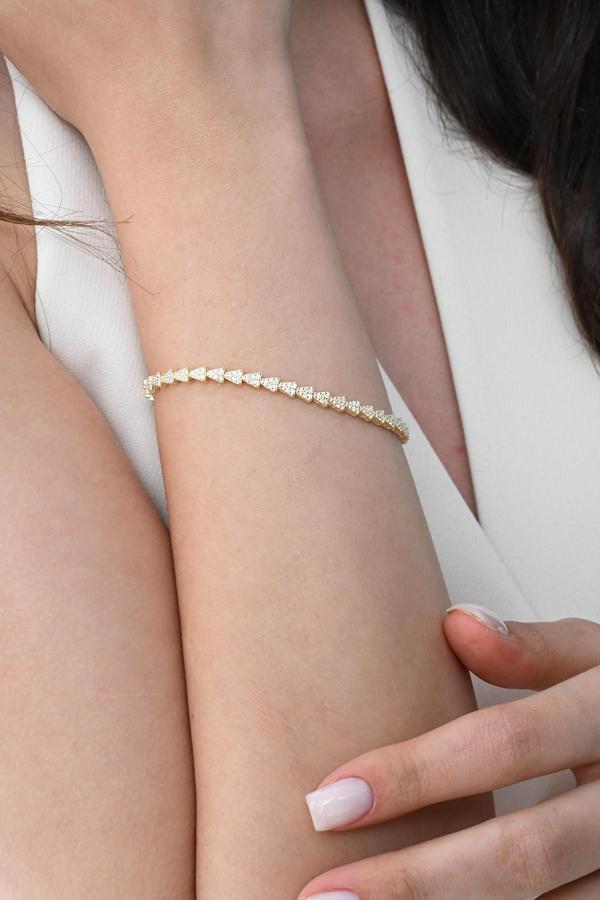Gümüş altın yaldızlı zirkon taşlı modern görünümlü ardışık üçgenler bileklik [barcode] - Image 1