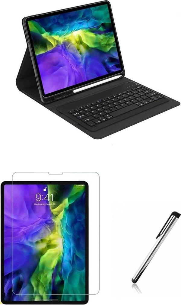 Buway Apple Ipad Pro 12.9 Inc Uyumlu Kablosuz Klavyeli Standlı Kılıf Cam Set - Image 1