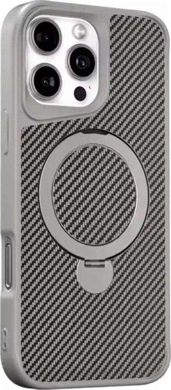 Uk Apple İphone 15 Pro Uyumlu Standlı Karbon Fiber Kılıf - Image 1