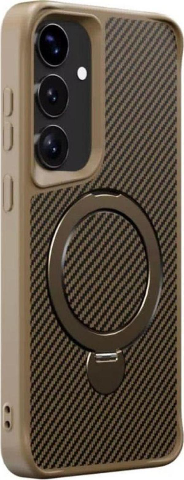 Uk Samsung Galaxy S25 Uyumlu Standlı Karbon Fiber Kılıf - Image 1