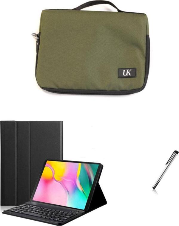 Uk Samsung Galaxy Tab A T510 Uyumlu Haki Tablet Çantası Kablosuz Klavyeli Standlı Kılıf Set - Image 1