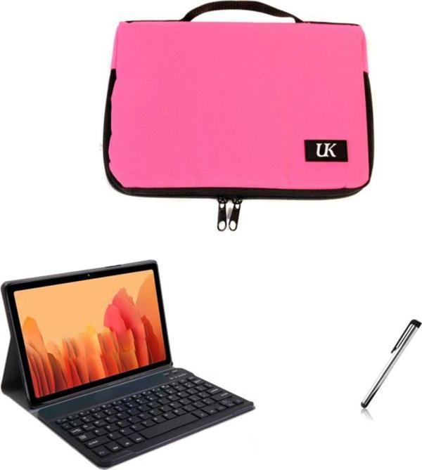 Uk Samsung Galaxy Tab A7 T500 Uyumlu Fuşya Tablet Çantası Kablosuz Klavyeli Standlı Kılıf Set - Image 1