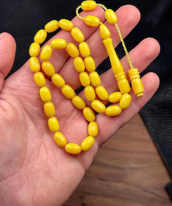Güzel Çekimli Limon Renk Sıkma Kehribar Tesbih - Image 1