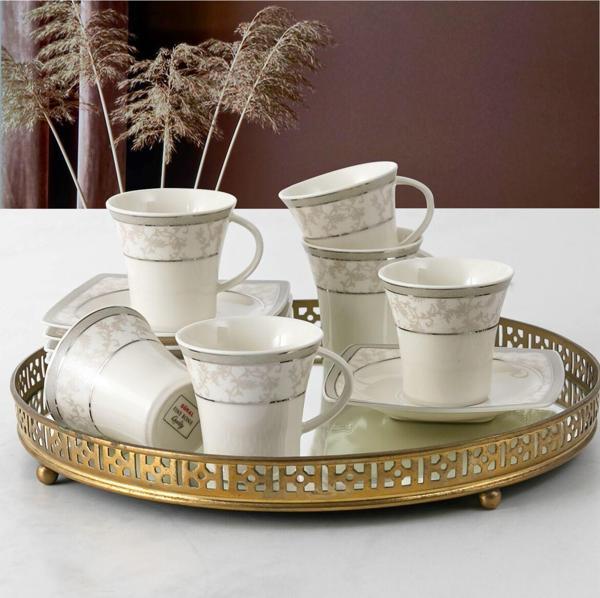 GÜRAL PORSELEN Caroline 12 Parça 6 Kişilik Bone Türk Kahvesi Takımı - 5676 - Image 1