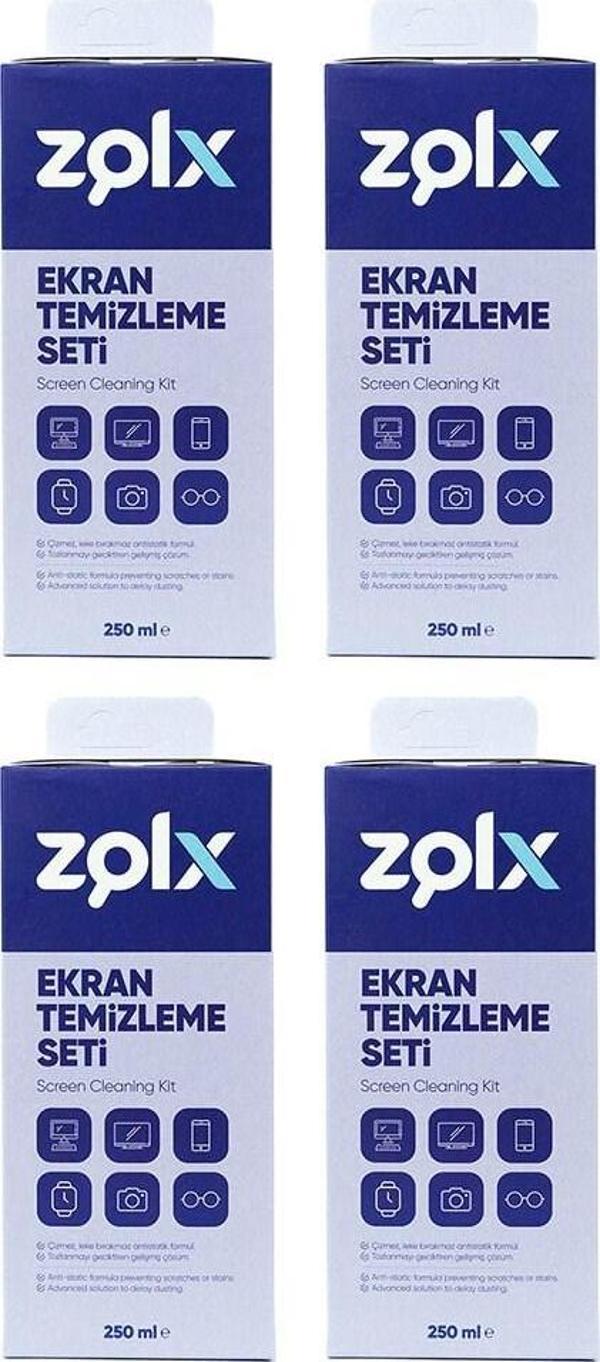 Zolx Ekran Temizleme Seti 250 ml - 4 Adet (Mikrofiber Bez) - Image 1