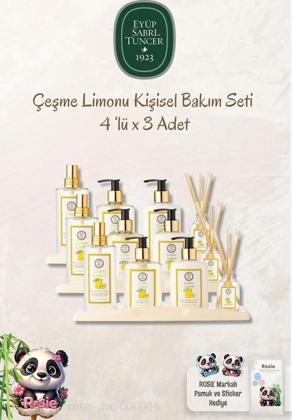 3 Adet Eyüp Sabri Tuncer Çeşme Limonu 4'lü Kişisel Bakım Seti ve ROSIE Pamuk - Image 1